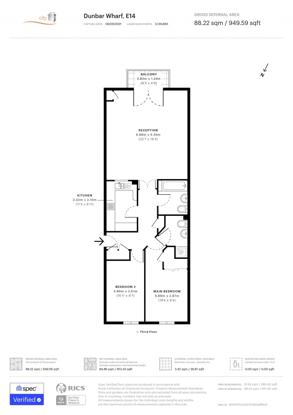 Floor Plan Image for 2 Bedroom Apartment to Rent in DUNBAR WHARF,  NARROW STREET E14