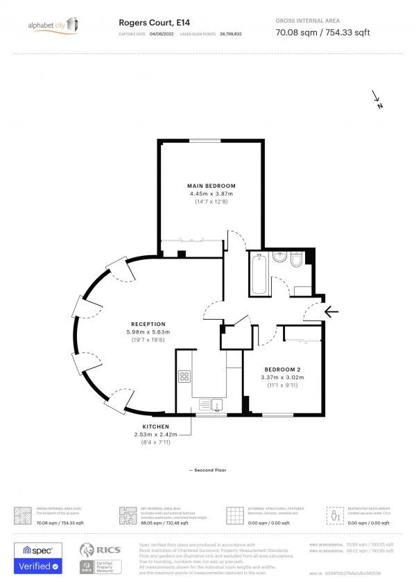 Floor Plan Image for 2 Bedroom Apartment to Rent in ROGERS COURT, PREMIERE PLACE, E14