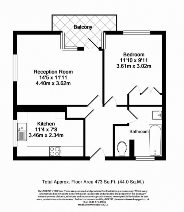Floor Plan Image for 1 Bedroom Apartment for Sale in Northcote House, Docklands E14