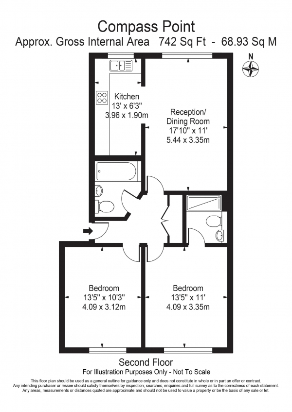 Floor Plan Image for 2 Bedroom Apartment to Rent in COMPASS POINT, LIMEHOUSE, E14