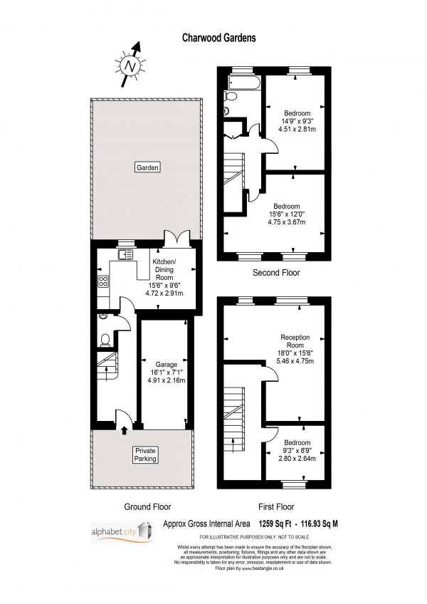 Floor Plan Image for 3 Bedroom Terraced House to Rent in Charnwood Gardens, London