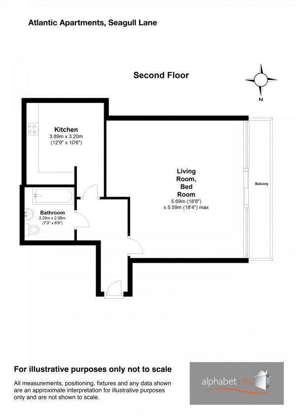 Floor Plan Image for 1 Bedroom Apartment to Rent in Atlantic Apartments, Royal Docks E16