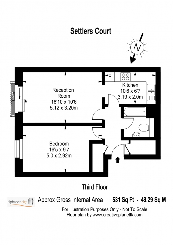 Floor Plan Image for 1 Bedroom Apartment for Sale in Settlers Court, Virginia Quay E14