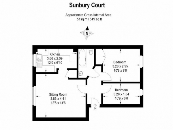Floor Plan Image for 2 Bedroom Apartment to Rent in SUNBURY COURT, NEW CROSS SE14