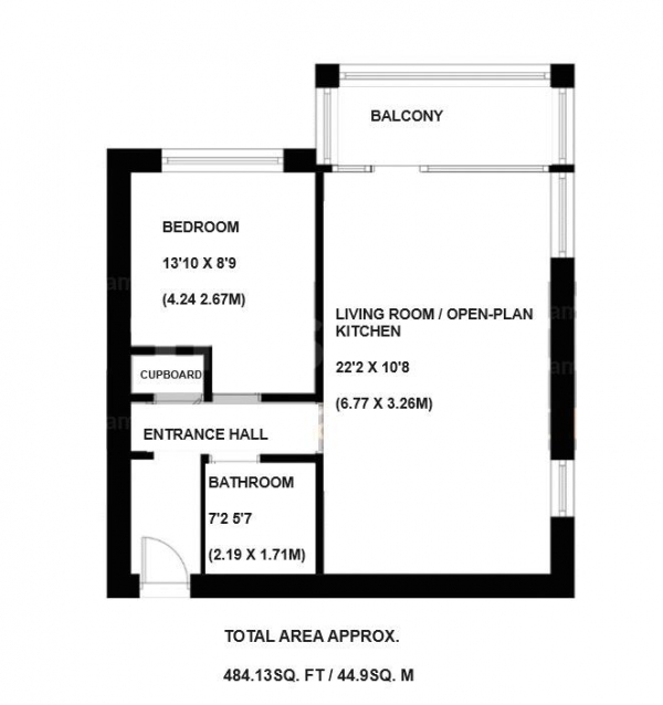 Floor Plan for 1 Bedroom Ground Flat for Sale in Somerville House, Holmesley Road, Hertsmere Mews, Borehamwood, Hertfordshire, WD6 1AJ, Holmesley Road, WD6, 1AJ - Offers in Excess of &pound295,000