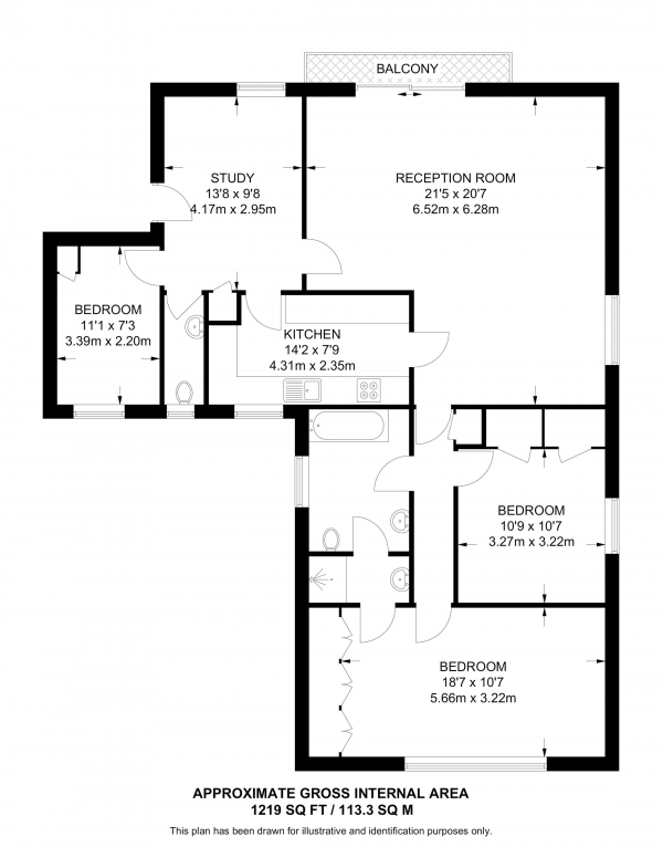 Floor Plan Image for 3 Bedroom Flat for Sale in Colman Court, Rosedale Close, Stanmore, Middlesex, HA7 3QF