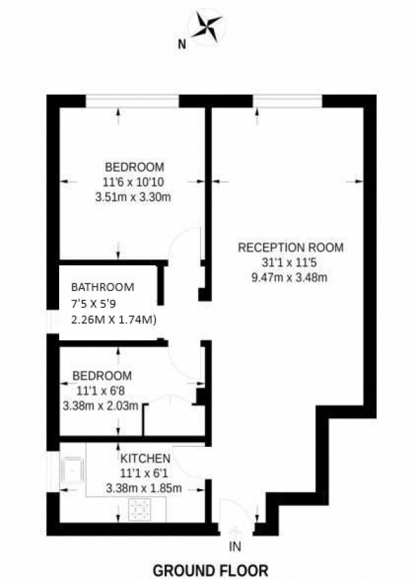 Floor Plan Image for 2 Bedroom Ground Flat for Sale in Cranmer Court, Wickliffe Avenue, Church End, Finchley, London, N3 3HG