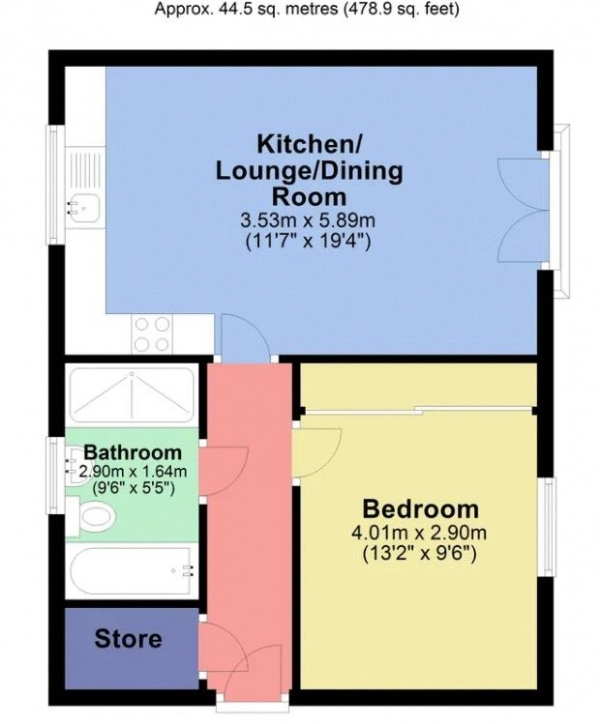 Floor Plan Image for 1 Bedroom Ground Flat to Rent in Moore Court, Dodd Road, North Watford, Hertfordshire, WD24 5DA