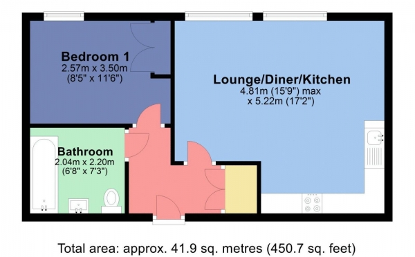 Floor Plan Image for 1 Bedroom Flat to Rent in Parkgate House, Great North Road, Old Hatfield, Hertfordshire, AL9 5FA