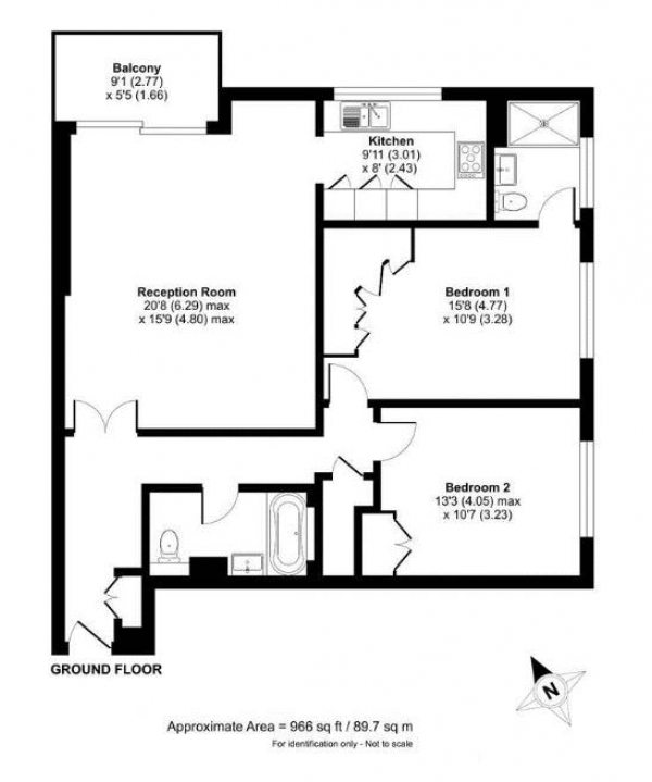 Floor Plan Image for 2 Bedroom Ground Flat for Sale in Leamington House, Stonegrove, EDGWARE, Middlesex, HA8 7TN