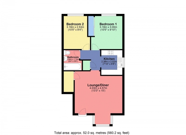 Floor Plan Image for 2 Bedroom Ground Maisonette to Rent in Leaford Crescent, North Watford, Hertfordshire, WD24 5JF