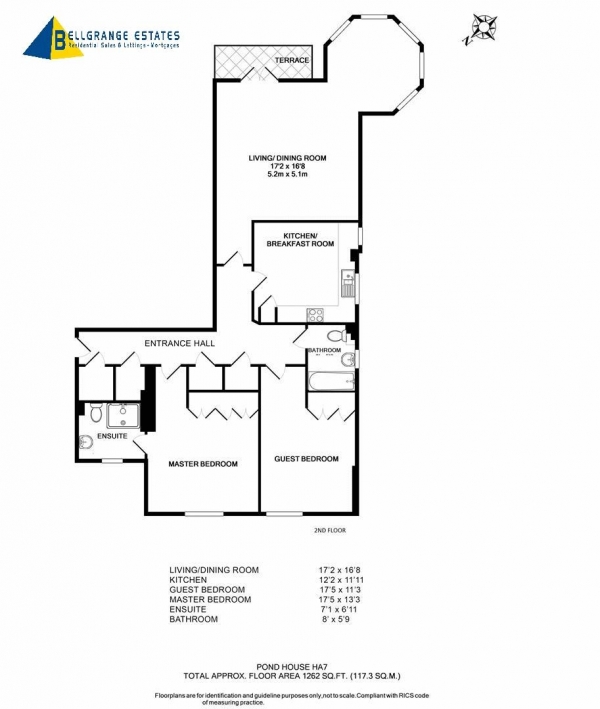 Floor Plan Image for 2 Bedroom Flat for Sale in Lady Aylesford Avenue, STANMORE, Middlesex, HA7 4FQ