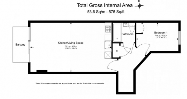 Floor Plan for 1 Bedroom Flat for Sale in Pinnacle House, Heritage Avenue, Beaufort Park, Colindale, London, NW9 5FY, NW9, 5FY - Fixed Price &pound310,000