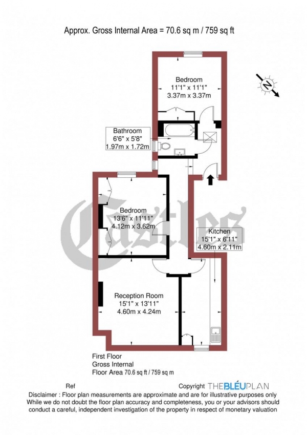 Floor Plan Image for 2 Bedroom Apartment for Sale in Birchington Road, N8