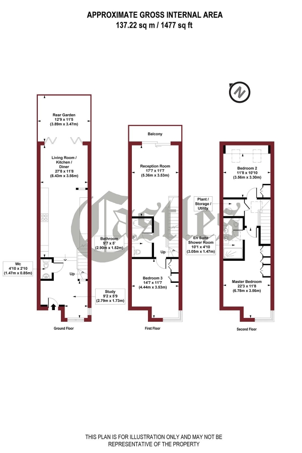 Floor Plan Image for 3 Bedroom Property for Sale in House 1, Eden House,  N8