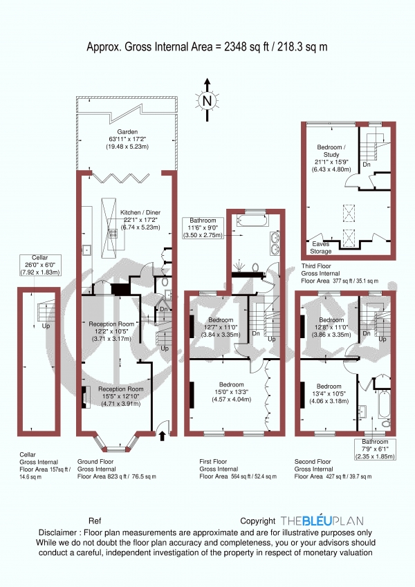 Floor Plan Image for 5 Bedroom Terraced House for Sale in Palace Road, N8