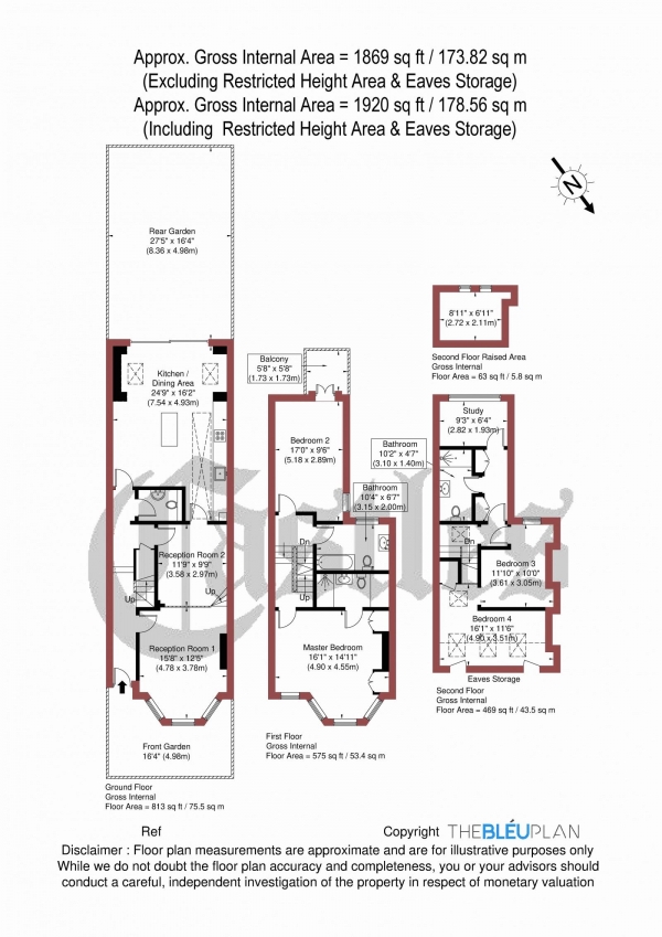 Floor Plan Image for 4 Bedroom Terraced House for Sale in Rathcoole Avenue, N8