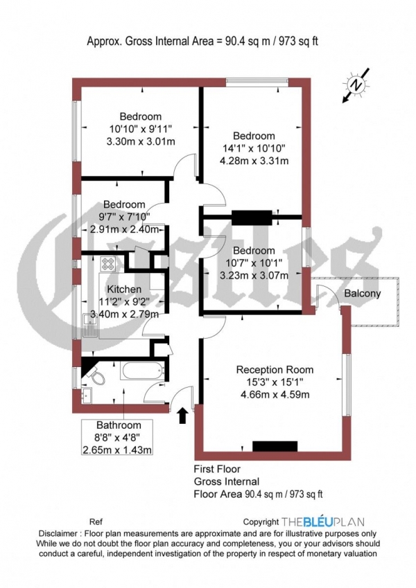 Floor Plan Image for 4 Bedroom Apartment for Sale in Kelland Close, Park Road, N8