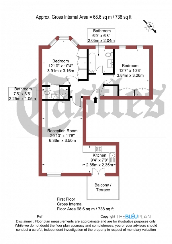 Floor Plan Image for 2 Bedroom Apartment for Sale in Ferme Park Road, N8