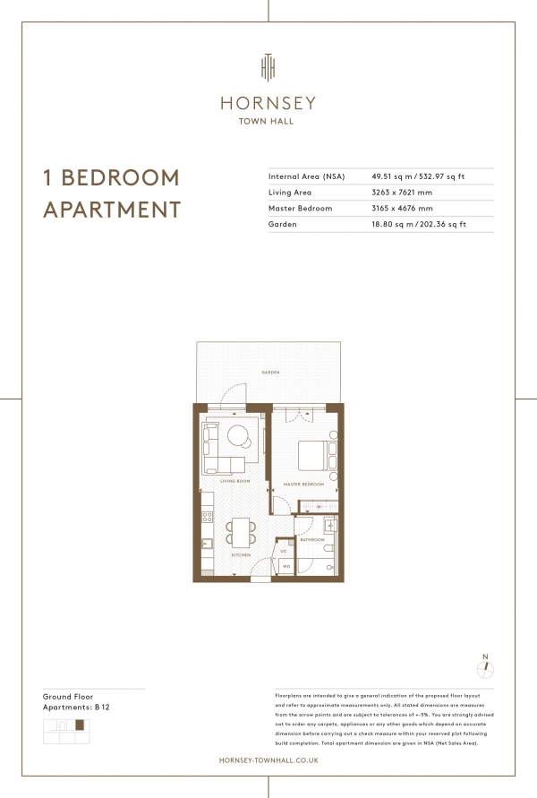 Floor Plan Image for 1 Bedroom Apartment for Sale in Hornsey Town Hall, N8