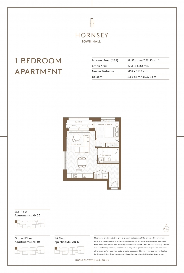 Floor Plan Image for 1 Bedroom Apartment for Sale in Hornsey Town Hall, N8