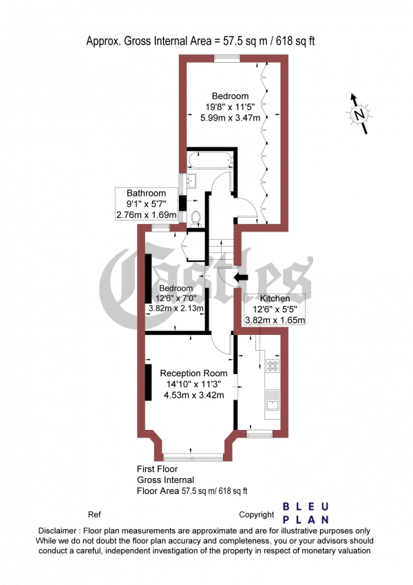 Floor Plan Image for 2 Bedroom Apartment for Sale in Temple Road, N8