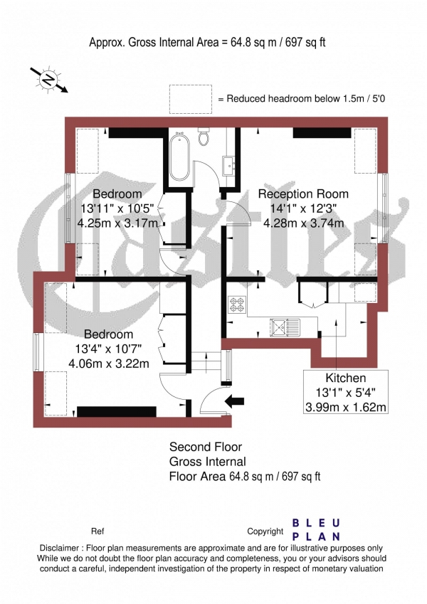 Floor Plan Image for 2 Bedroom Apartment for Sale in Wolseley Road, N8