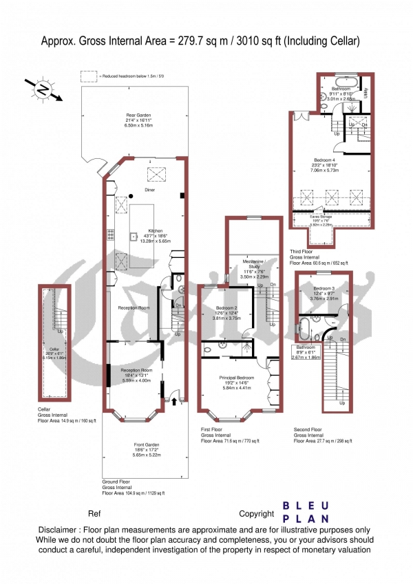 Floor Plan Image for 4 Bedroom Semi-Detached House for Sale in Gladwell Road, N8