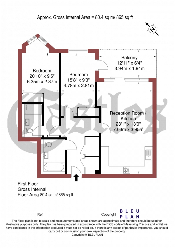 Floor Plan for 2 Bedroom Apartment for Sale in Candela Yard, Crouch End N8 , N8, 9FD -  &pound695,000