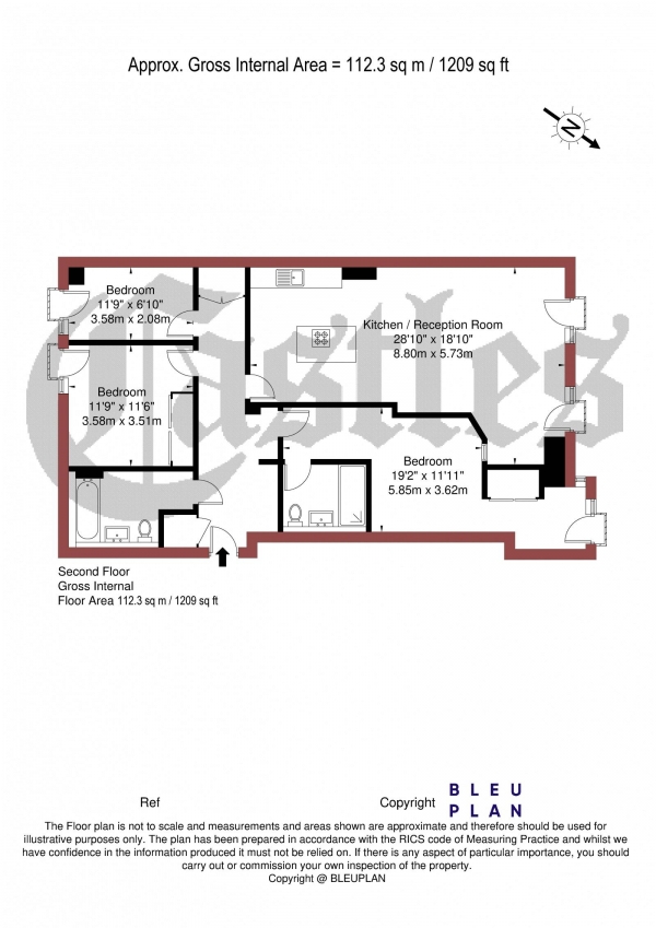 Floor Plan Image for 3 Bedroom Apartment for Sale in Candela Yard, Crouch End N8