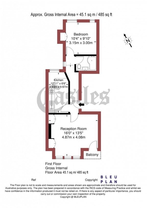 Floor Plan Image for 1 Bedroom Apartment for Sale in Montague Road, N8