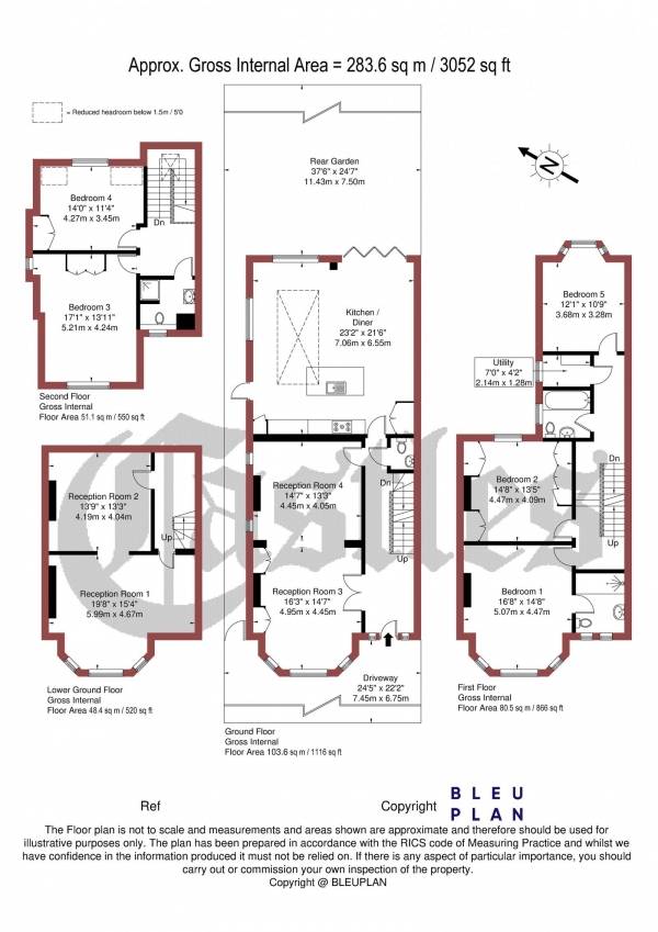 Floor Plan Image for 5 Bedroom Semi-Detached House for Sale in Clifton Road, N8