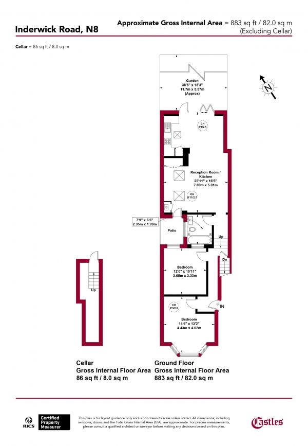 Floor Plan Image for 2 Bedroom Apartment for Sale in Inderwick Road, N8