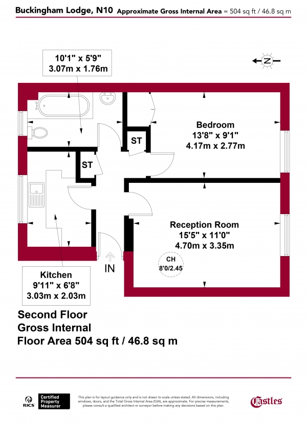 Floor Plan Image for 1 Bedroom Apartment for Sale in Buckingham Lodge, Muswell Hill N10