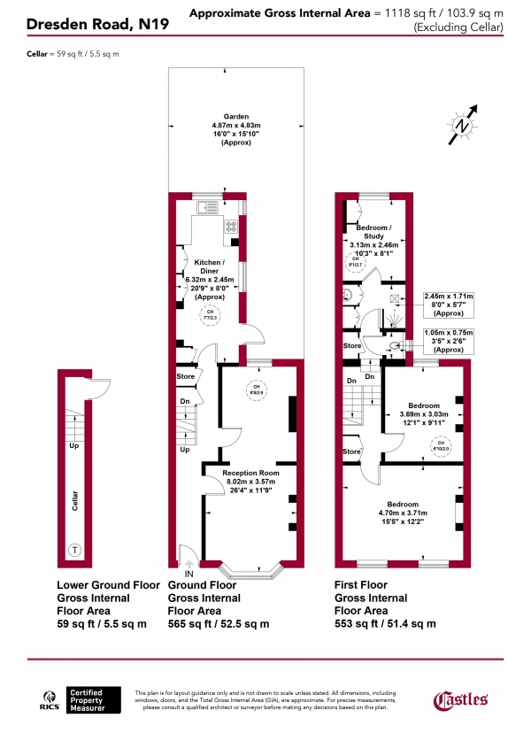 Floor Plan Image for 3 Bedroom End of Terrace House for Sale in Dresden Road, N19