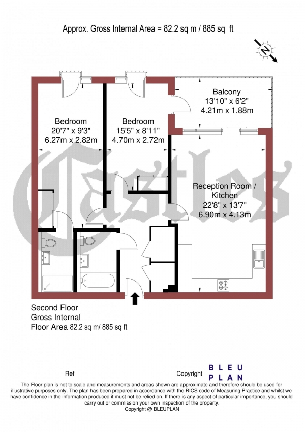 Floor Plan Image for 2 Bedroom Apartment for Sale in Berkeley House, Tottenham Lane, N8