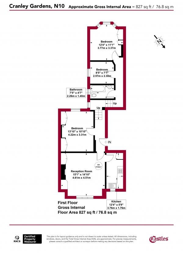 Floor Plan Image for 3 Bedroom Apartment for Sale in Cranley Gardens, N10