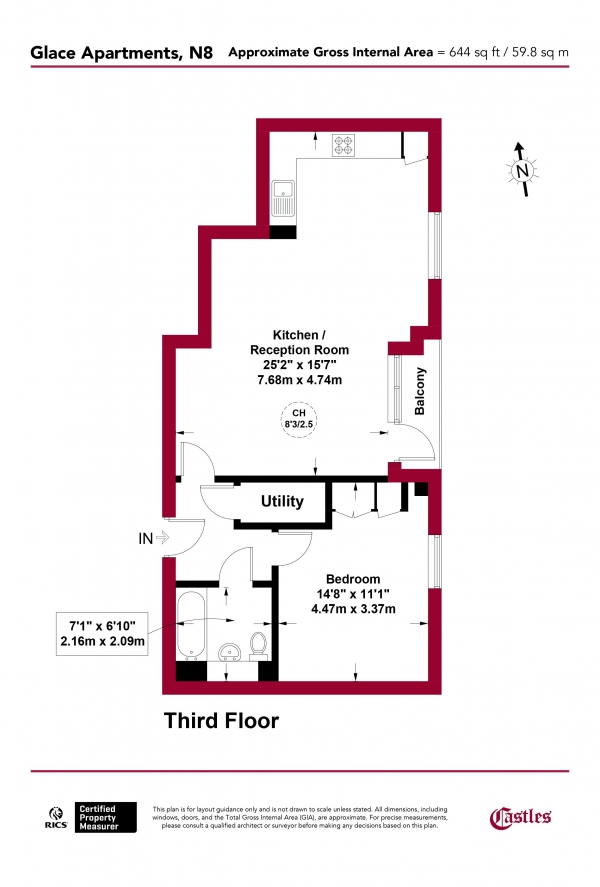 Floor Plan Image for 1 Bedroom Apartment for Sale in Glace Apartments, Cross Lane, N8