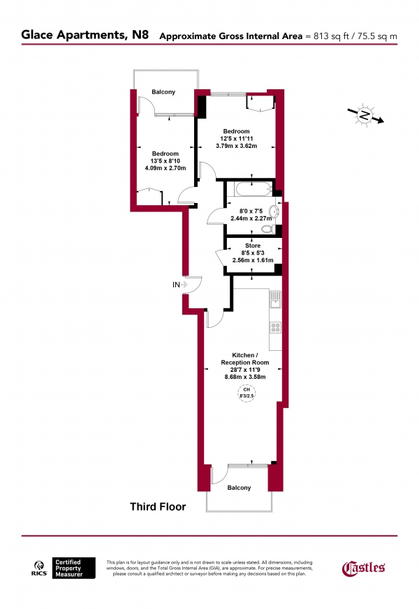 Floor Plan Image for 2 Bedroom Apartment for Sale in Glace Apartments, Cross Lane, N8