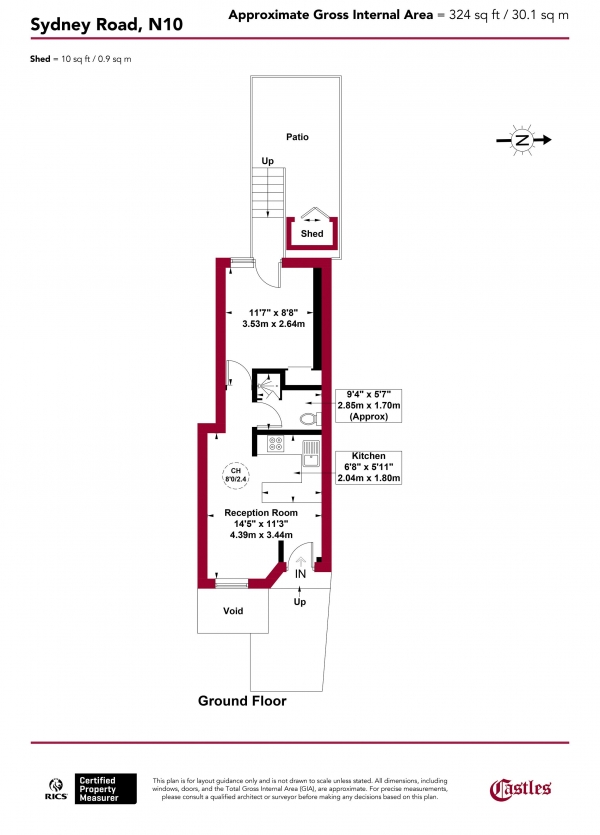 Floor Plan for 1 Bedroom Apartment for Sale in Sydney Road, N10, N10, 2NL -  &pound295,000