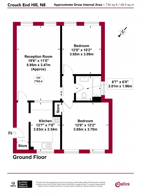 Floor Plan Image for 2 Bedroom Apartment for Sale in Hillside, Crouch End Hill, N8