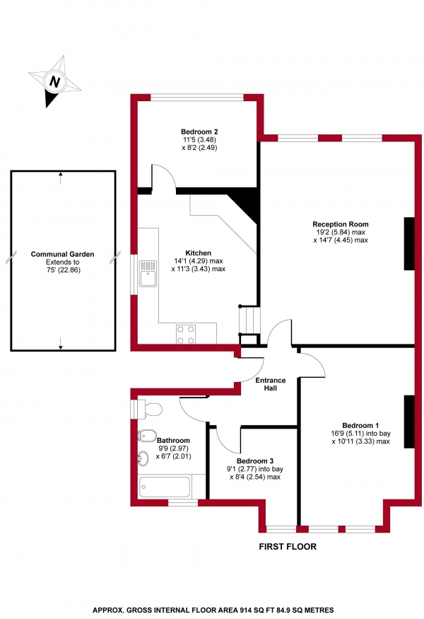 Floor Plan Image for 3 Bedroom Apartment for Sale in Haslemere Road, N8