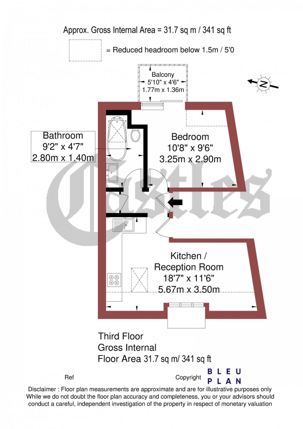 Floor Plan Image for 1 Bedroom Apartment for Sale in Topsfield Parade, N8