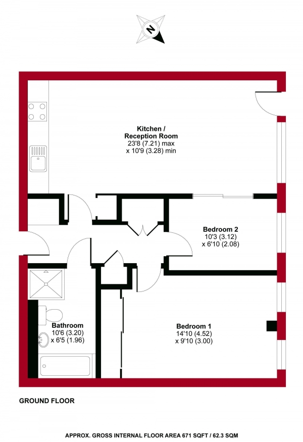 Floor Plan Image for 2 Bedroom Apartment to Rent in Exchange House, Crouch End Hill, N8