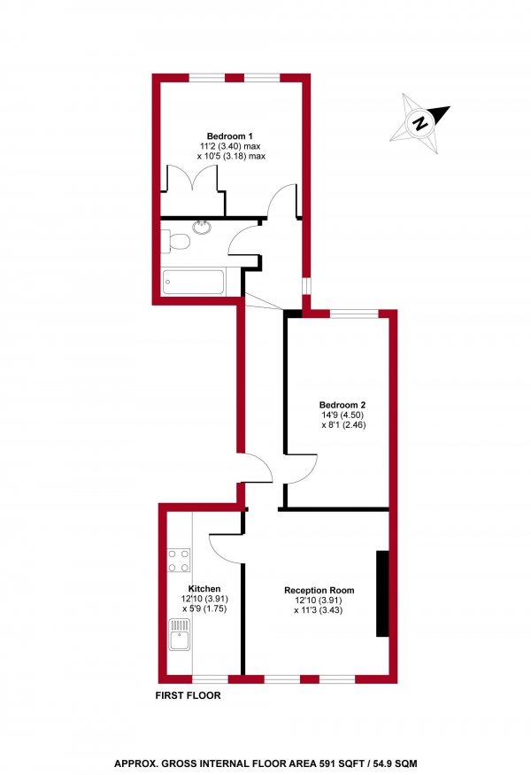 Floor Plan Image for 2 Bedroom Apartment to Rent in Hillfield Avenue, N8