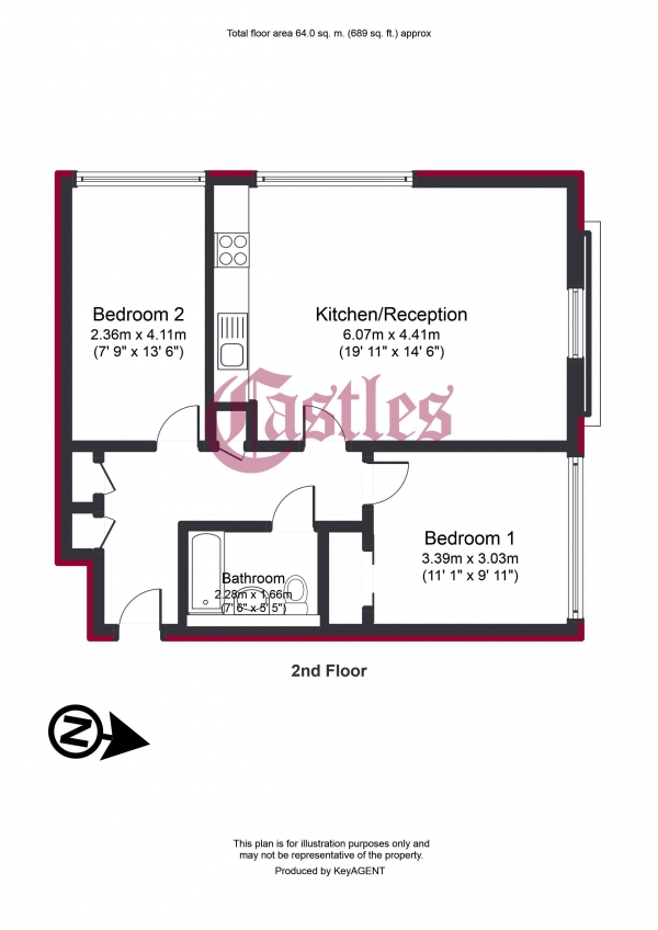Floor Plan Image for 2 Bedroom Apartment to Rent in Crouch End Hill, N8