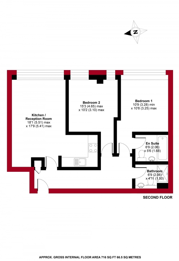 Floor Plan Image for 2 Bedroom Apartment to Rent in Village Apartments, Central Crouch End, N8