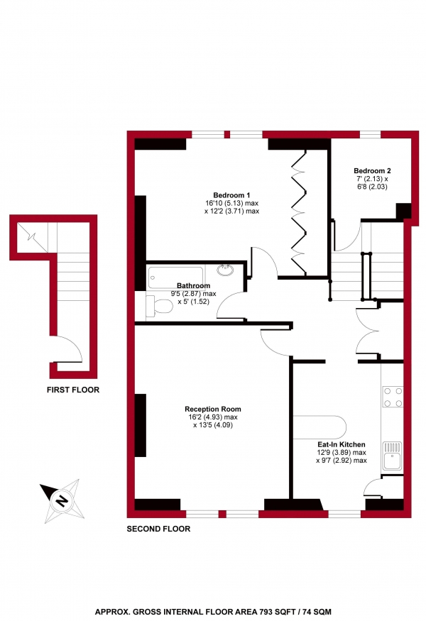 Floor Plan Image for 2 Bedroom Apartment to Rent in Oakfield Road,  N4