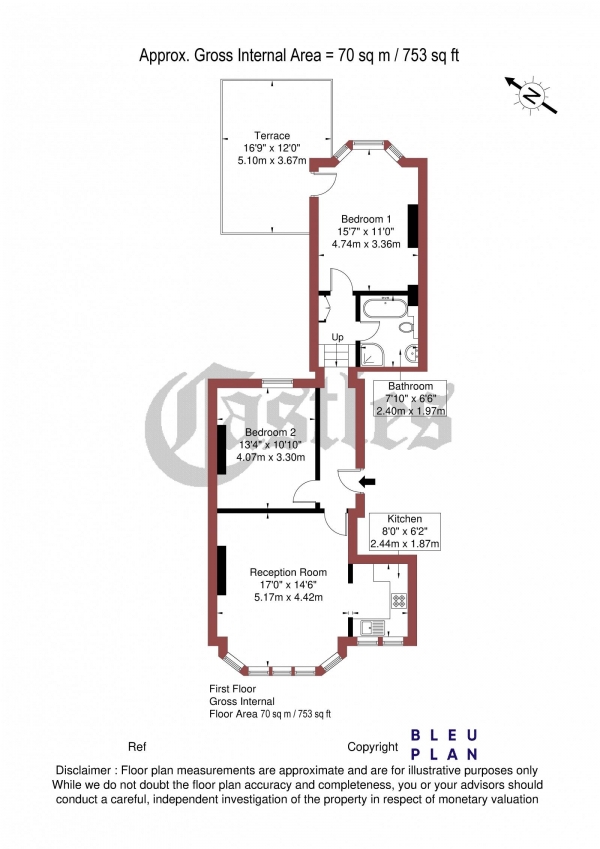 Floor Plan Image for 2 Bedroom Apartment for Sale in Clifton Road, N8