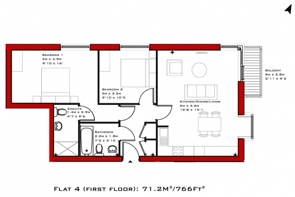 Floor Plan Image for 2 Bedroom Apartment to Rent in Gransden House, Park Road, N8